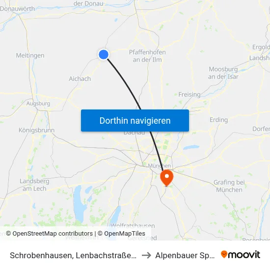Schrobenhausen, Lenbachstraße (Stadtmitte) to Alpenbauer Sportpark map
