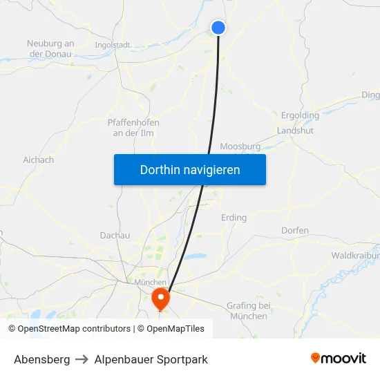 Abensberg to Alpenbauer Sportpark map