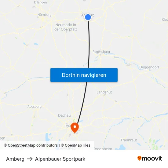 Amberg to Alpenbauer Sportpark map