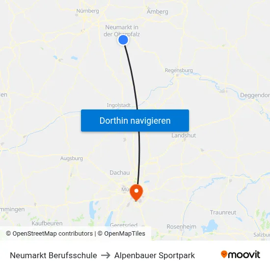 Neumarkt Berufsschule to Alpenbauer Sportpark map