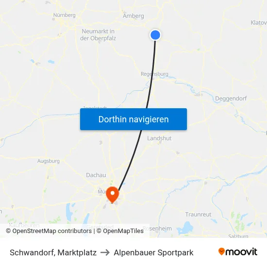 Schwandorf, Marktplatz to Alpenbauer Sportpark map