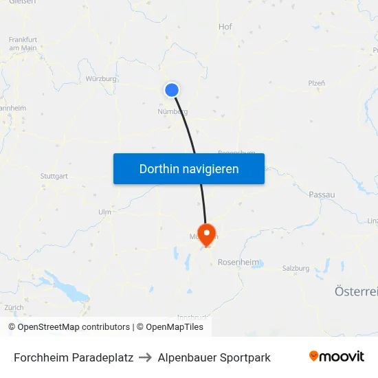 Forchheim Paradeplatz to Alpenbauer Sportpark map