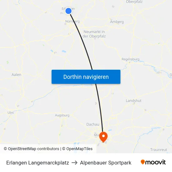 Erlangen Langemarckplatz to Alpenbauer Sportpark map