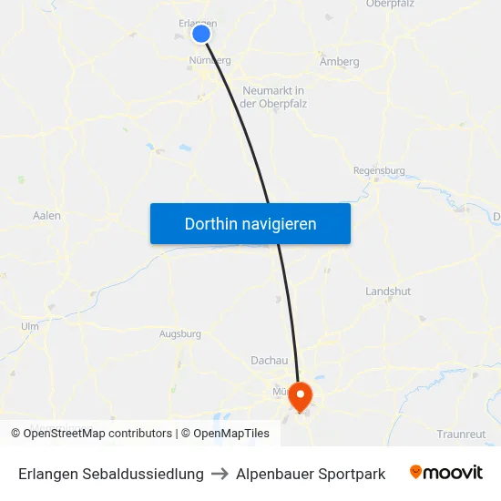Erlangen Sebaldussiedlung to Alpenbauer Sportpark map