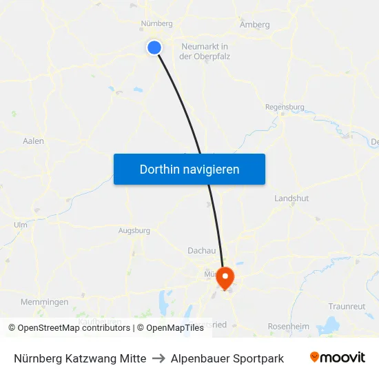 Nürnberg Katzwang Mitte to Alpenbauer Sportpark map