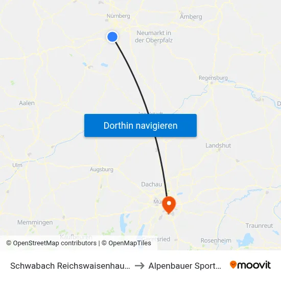 Schwabach Reichswaisenhausstr. to Alpenbauer Sportpark map
