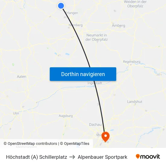 Höchstadt (A) Schillerplatz to Alpenbauer Sportpark map