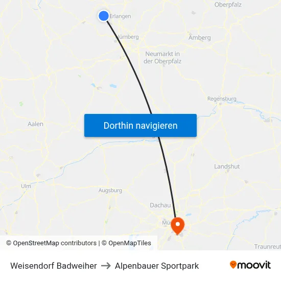 Weisendorf Badweiher to Alpenbauer Sportpark map