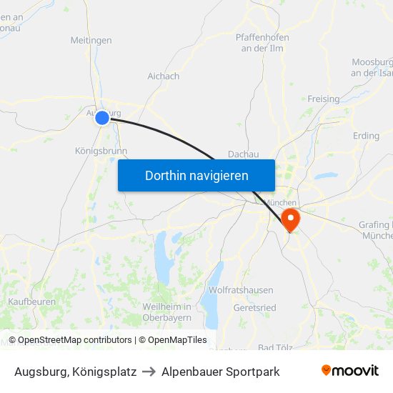 Augsburg, Königsplatz to Alpenbauer Sportpark map