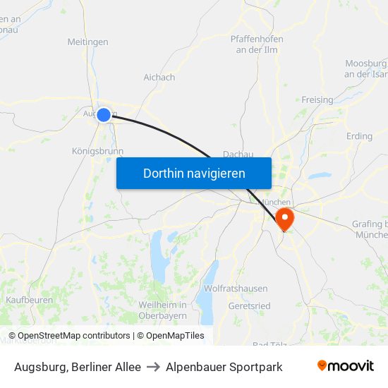 Augsburg, Berliner Allee to Alpenbauer Sportpark map
