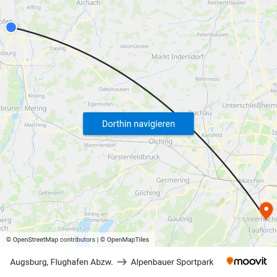 Augsburg, Flughafen Abzw. to Alpenbauer Sportpark map
