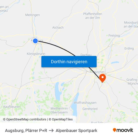 Augsburg, Plärrer P+R to Alpenbauer Sportpark map