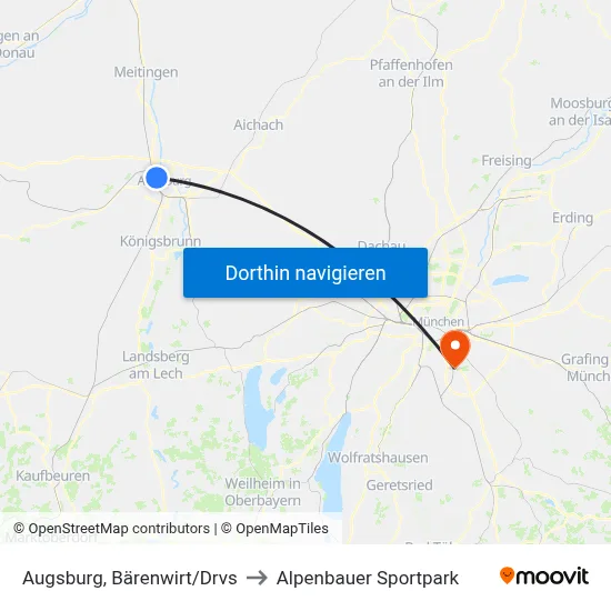 Augsburg, Bärenwirt/Drvs to Alpenbauer Sportpark map