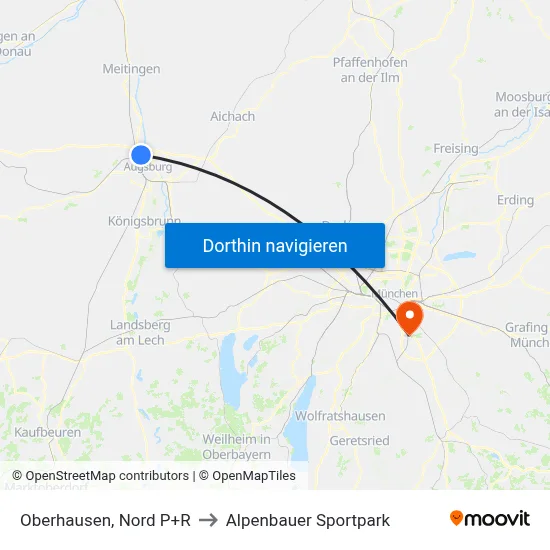 Oberhausen, Nord P+R to Alpenbauer Sportpark map