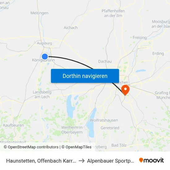 Haunstetten, Offenbach Karree to Alpenbauer Sportpark map