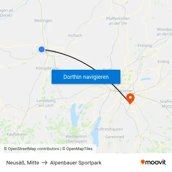 Neusäß, Mitte to Alpenbauer Sportpark map