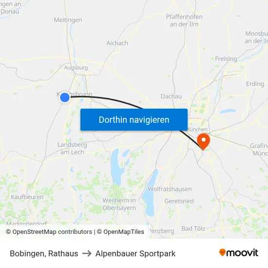 Bobingen, Rathaus to Alpenbauer Sportpark map