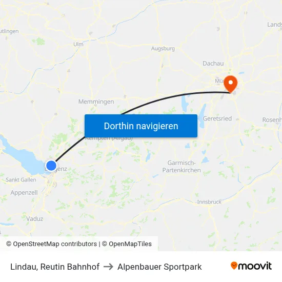 Lindau, Reutin Bahnhof to Alpenbauer Sportpark map