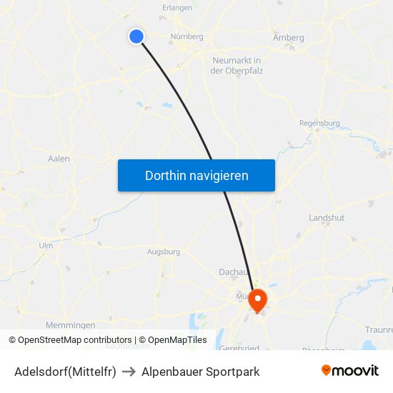 Adelsdorf(Mittelfr) to Alpenbauer Sportpark map