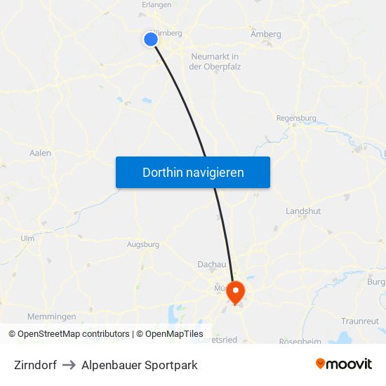 Zirndorf to Alpenbauer Sportpark map