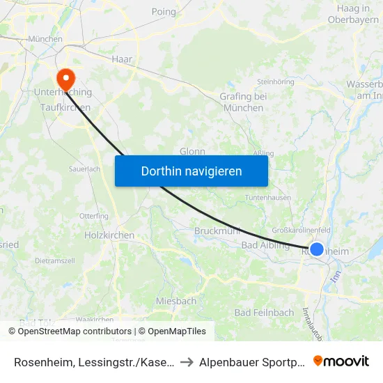 Rosenheim, Lessingstr./Kaserne to Alpenbauer Sportpark map