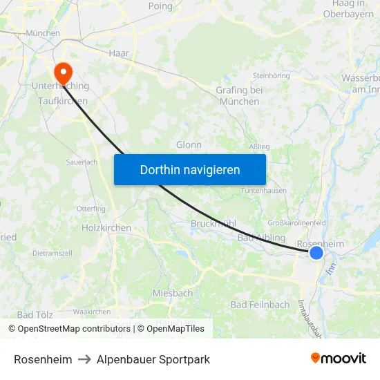 Rosenheim to Alpenbauer Sportpark map