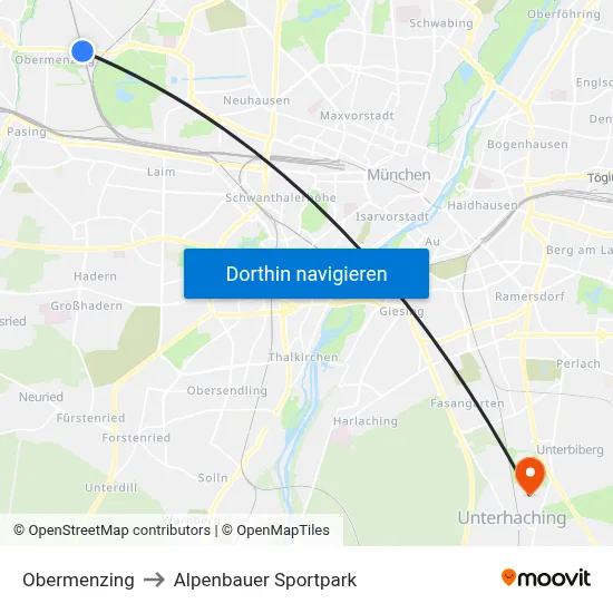 Obermenzing to Alpenbauer Sportpark map