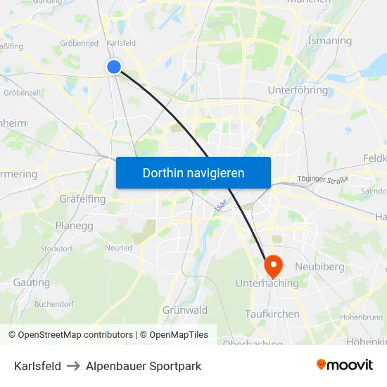 Karlsfeld to Alpenbauer Sportpark map