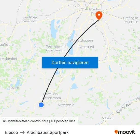 Eibsee to Alpenbauer Sportpark map