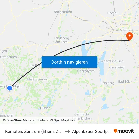 Kempten, Zentrum (Ehem. Zum) to Alpenbauer Sportpark map