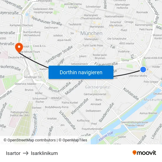 Isartor to Isarklinikum map