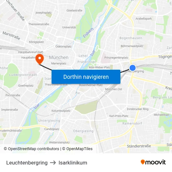 Leuchtenbergring to Isarklinikum map