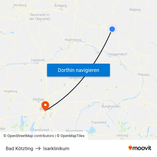 Bad Kötzting to Isarklinikum map