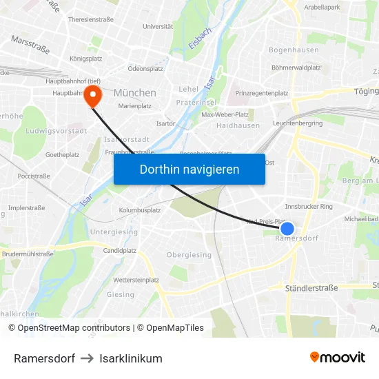 Ramersdorf to Isarklinikum map