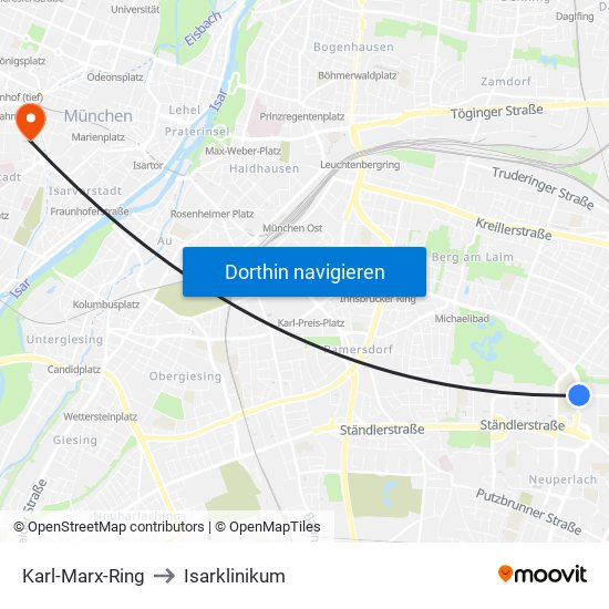 Karl-Marx-Ring to Isarklinikum map