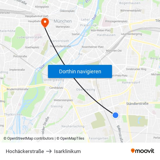 Hochäckerstraße to Isarklinikum map