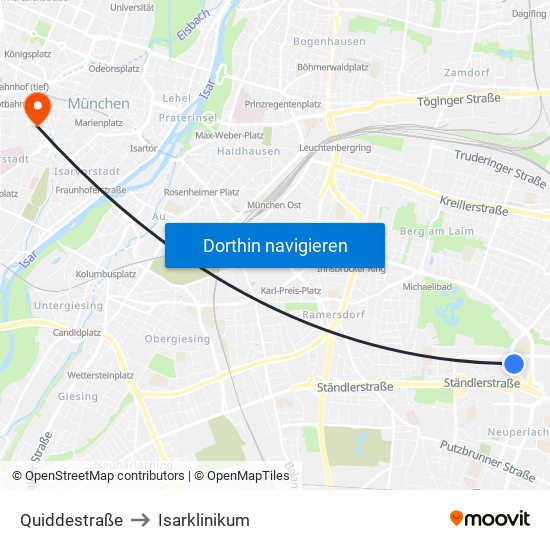 Quiddestraße to Isarklinikum map