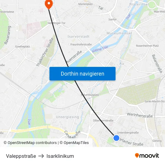 Valeppstraße to Isarklinikum map