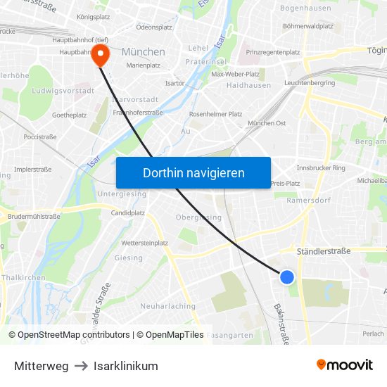 Mitterweg to Isarklinikum map