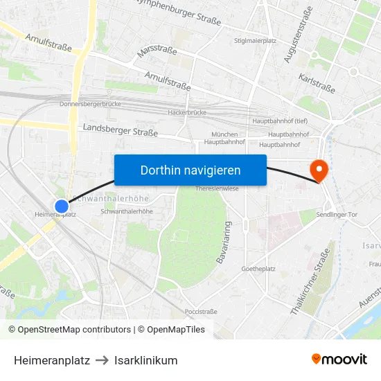 Heimeranplatz to Isarklinikum map