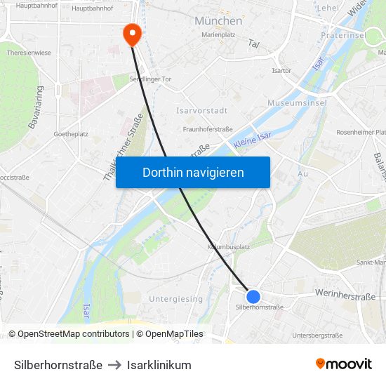 Silberhornstraße to Isarklinikum map