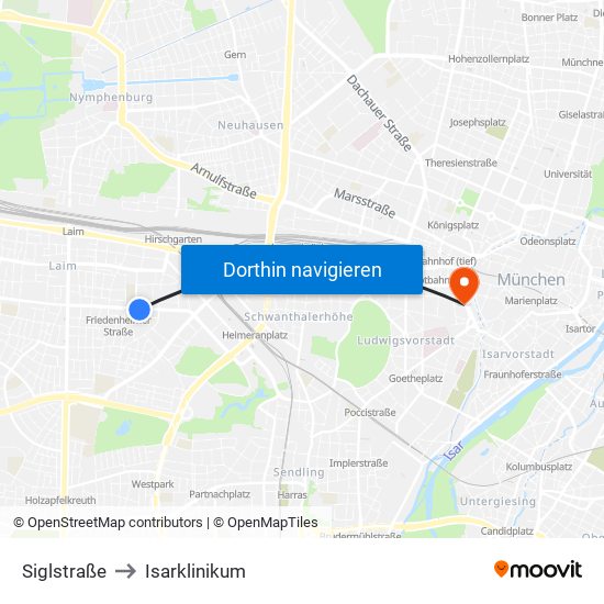 Siglstraße to Isarklinikum map