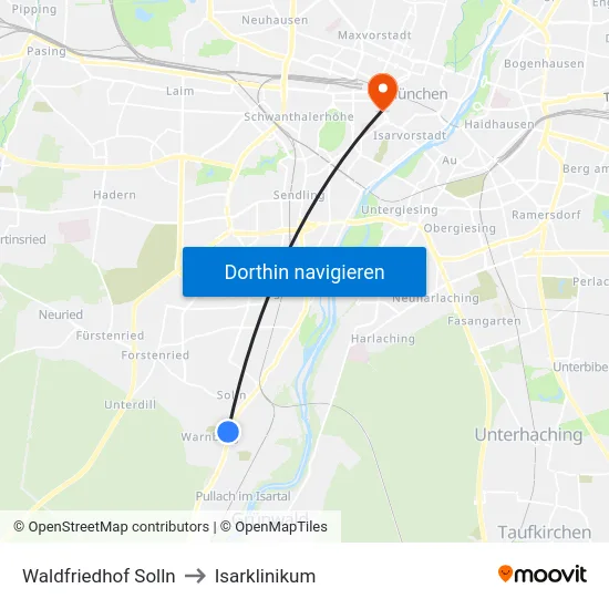 Waldfriedhof Solln to Isarklinikum map