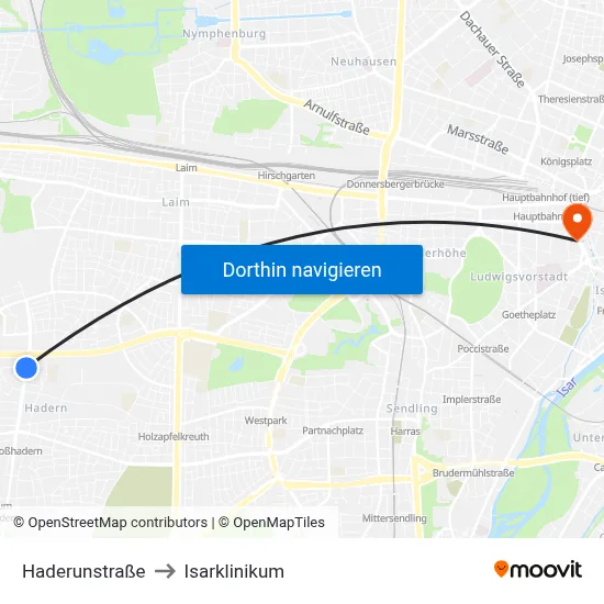 Haderunstraße to Isarklinikum map