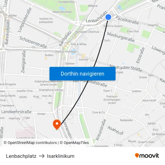 Lenbachplatz to Isarklinikum map