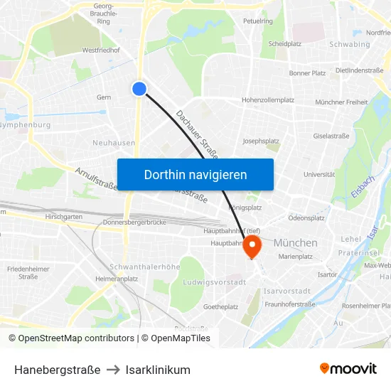 Hanebergstraße to Isarklinikum map