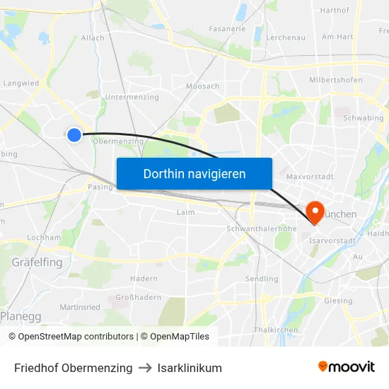 Friedhof Obermenzing to Isarklinikum map