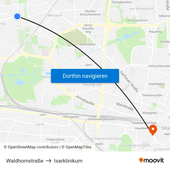 Waldhornstraße to Isarklinikum map