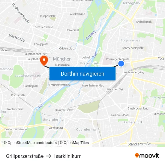 Grillparzerstraße to Isarklinikum map