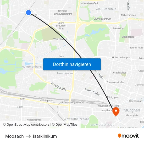 Moosach to Isarklinikum map